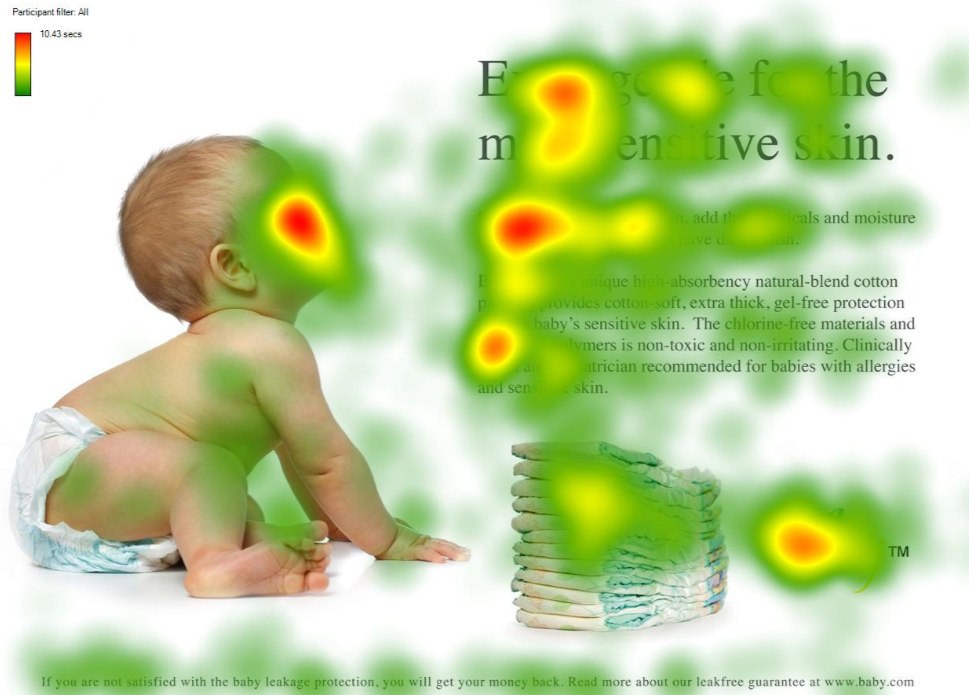 Baby looking toward the product — viewer attention follows the gaze